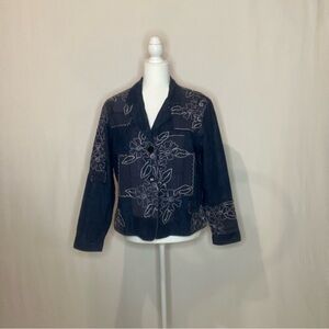 Coldwater Creek Women's Embroidered Floral Jacket Patchwork Blue Fully Lined PL